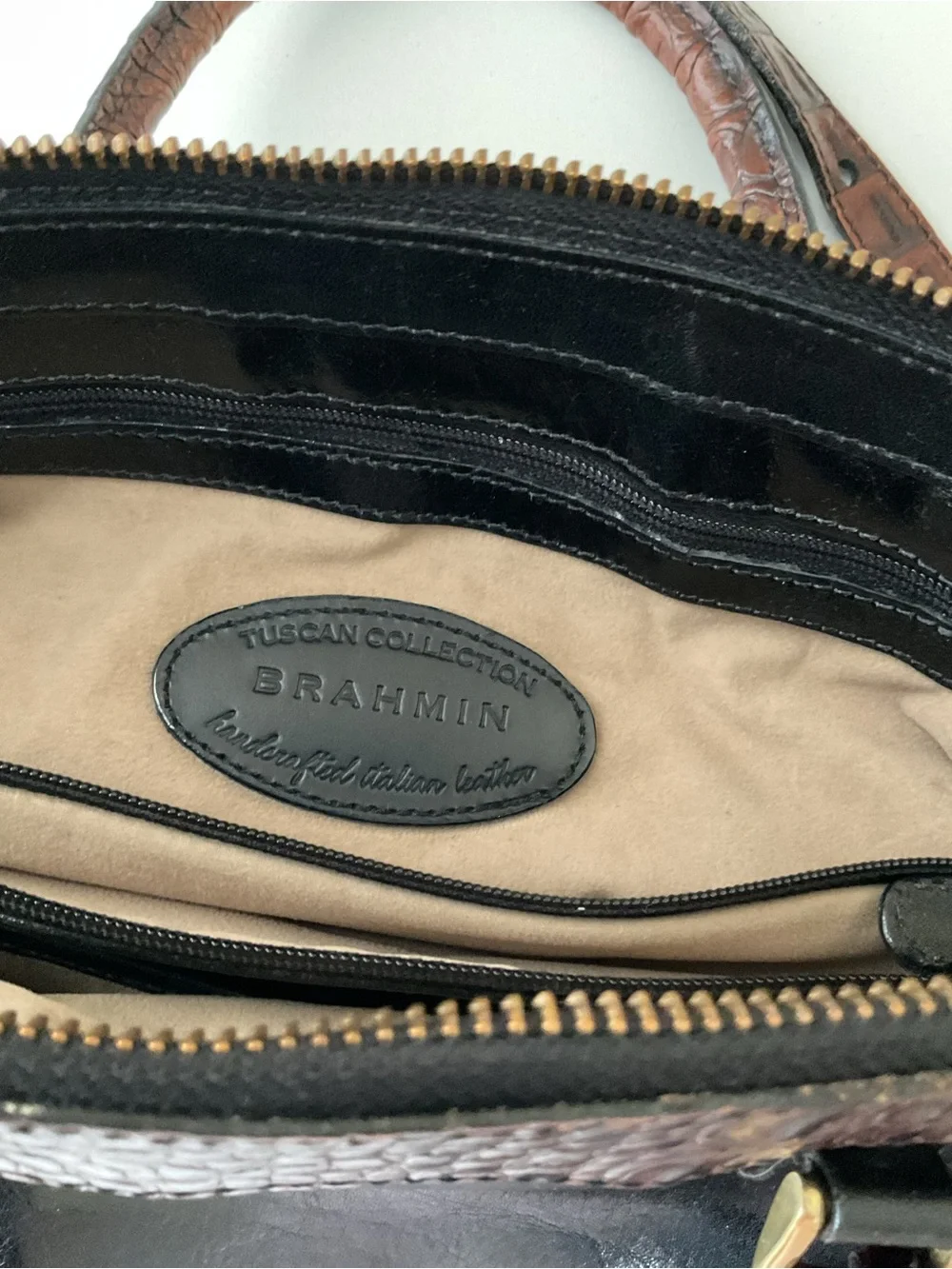 Brahmine leather satchel and brown Croc Embossed leather handbag Repair